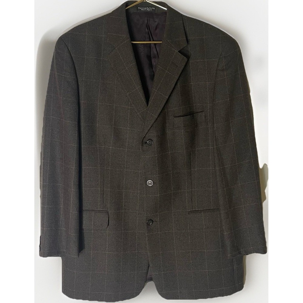 Linea Uomo Men's Wool & Silk Sport Coat – Dark Green Plaid – Size 44 Long